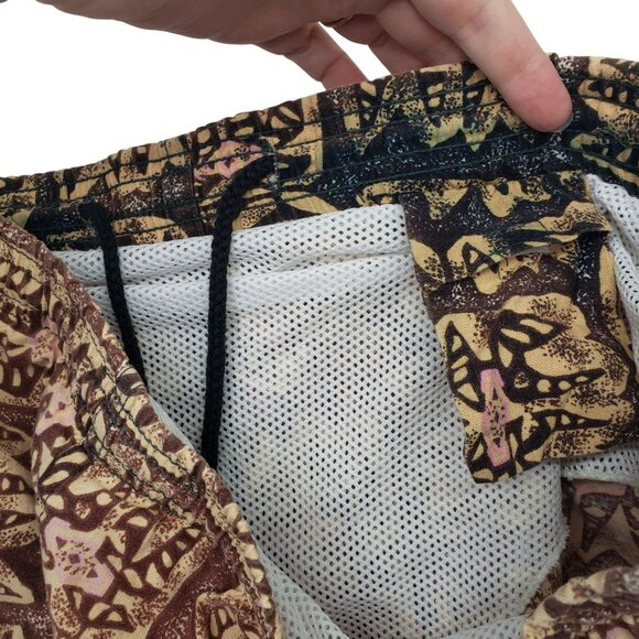 Vintage 1990s Mervyns Cheetah Brand Swim Shorts Mesh Lined Brown Print Retro - Picture 3 of 11